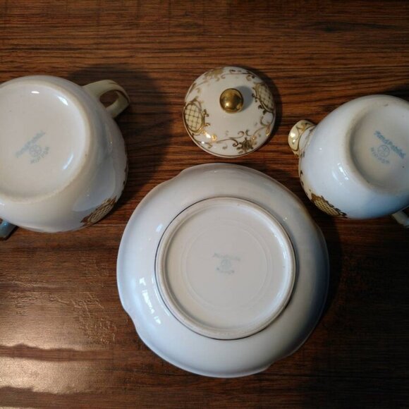 Antique Noritake Cream and Sugar Set with Small Bowl Vintage Hand Painted Nippon - Picture 3 of 11